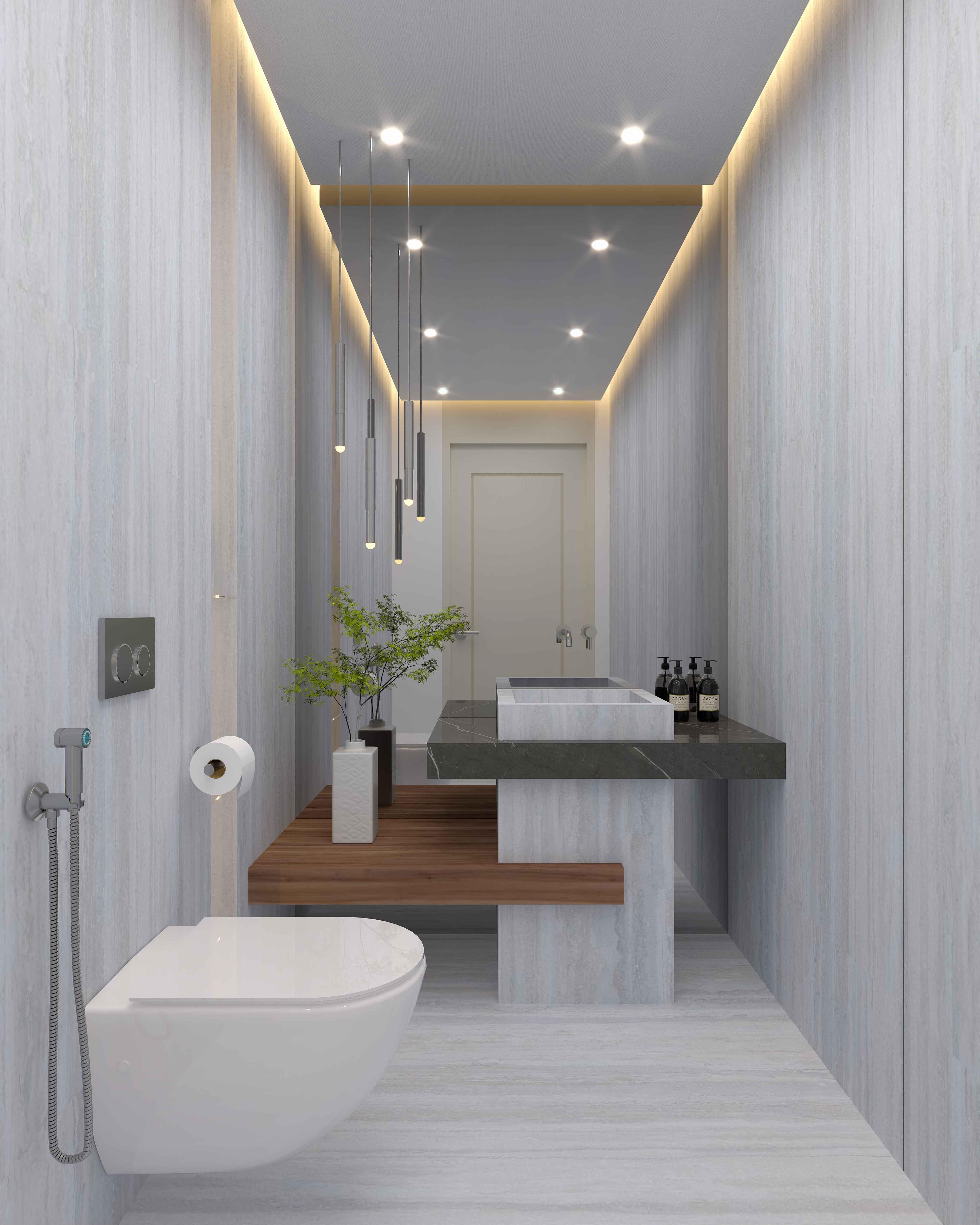 Modern Powder Room with Floating Vanity & Wall-Hung WC