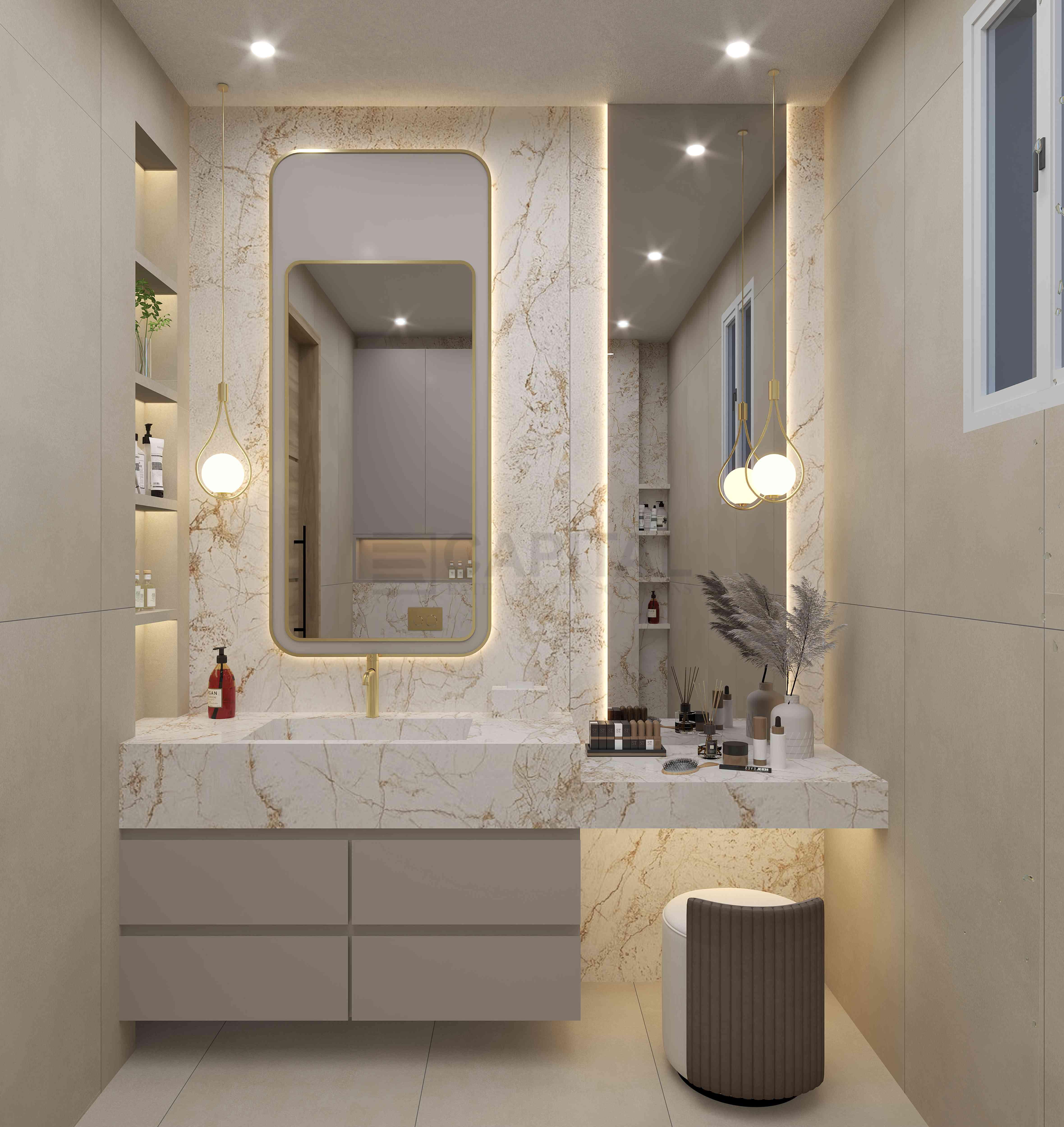 Beige Porcelain Vanity with Makeup Counter