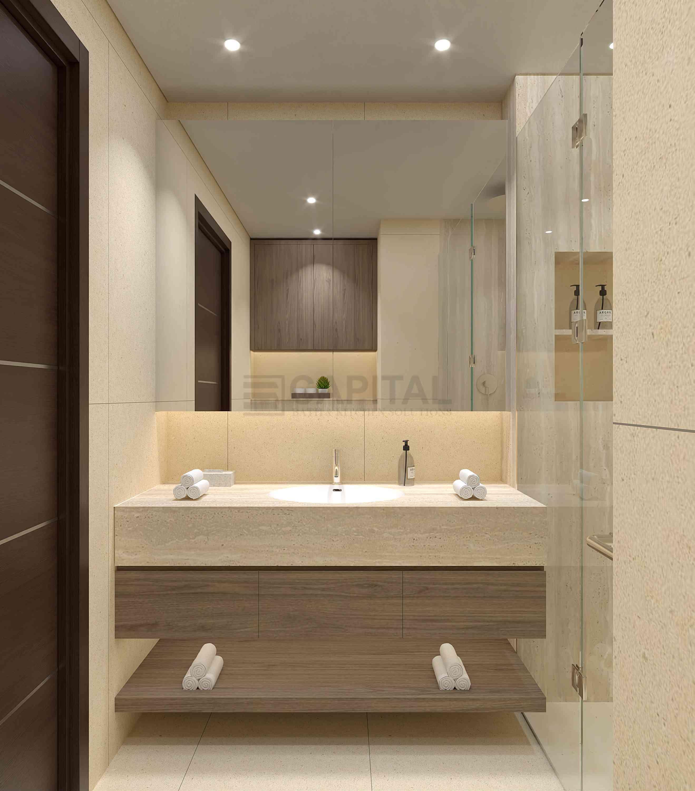 Floating Porcelain Bathroom Counter with Integrated Basin 