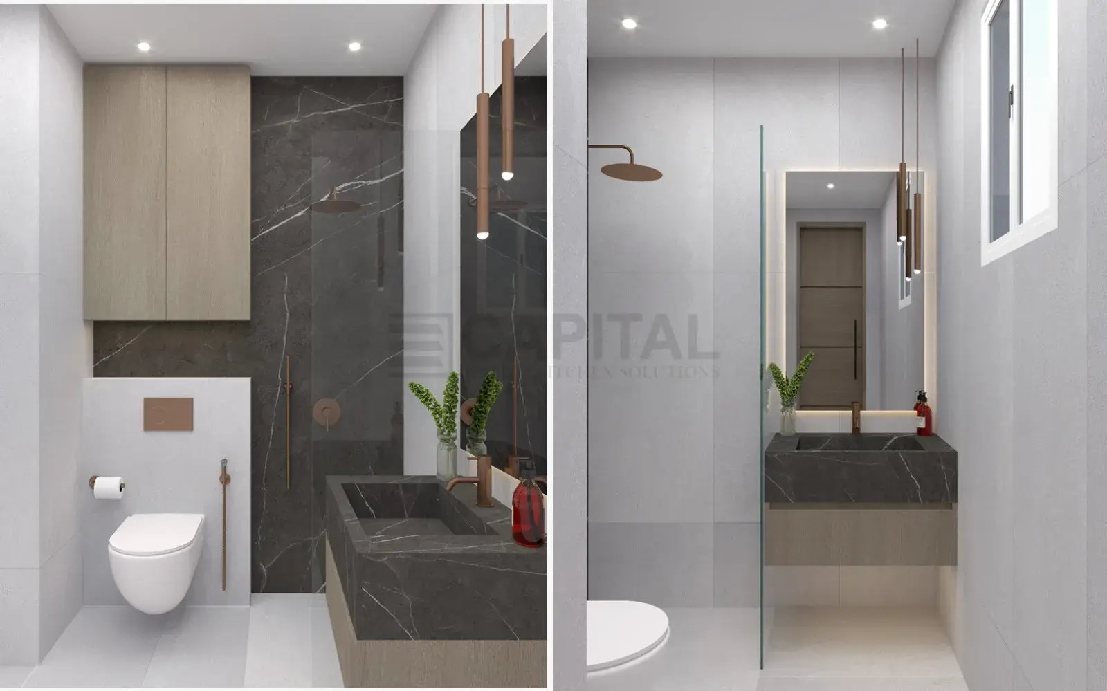 Modern Guest Bathroom with Porcelain Counter & Walk-In Shower – UAE 