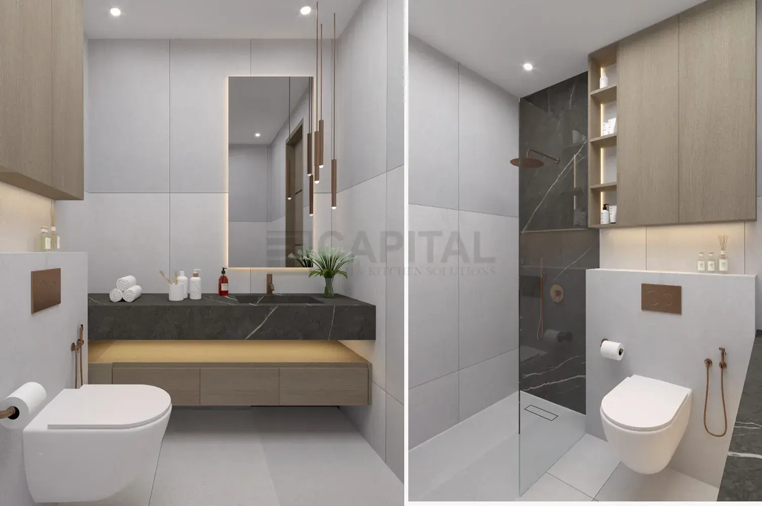 Family Kids Bathroom with Double Vanity & Walk-In Shower – Dubai UAE 