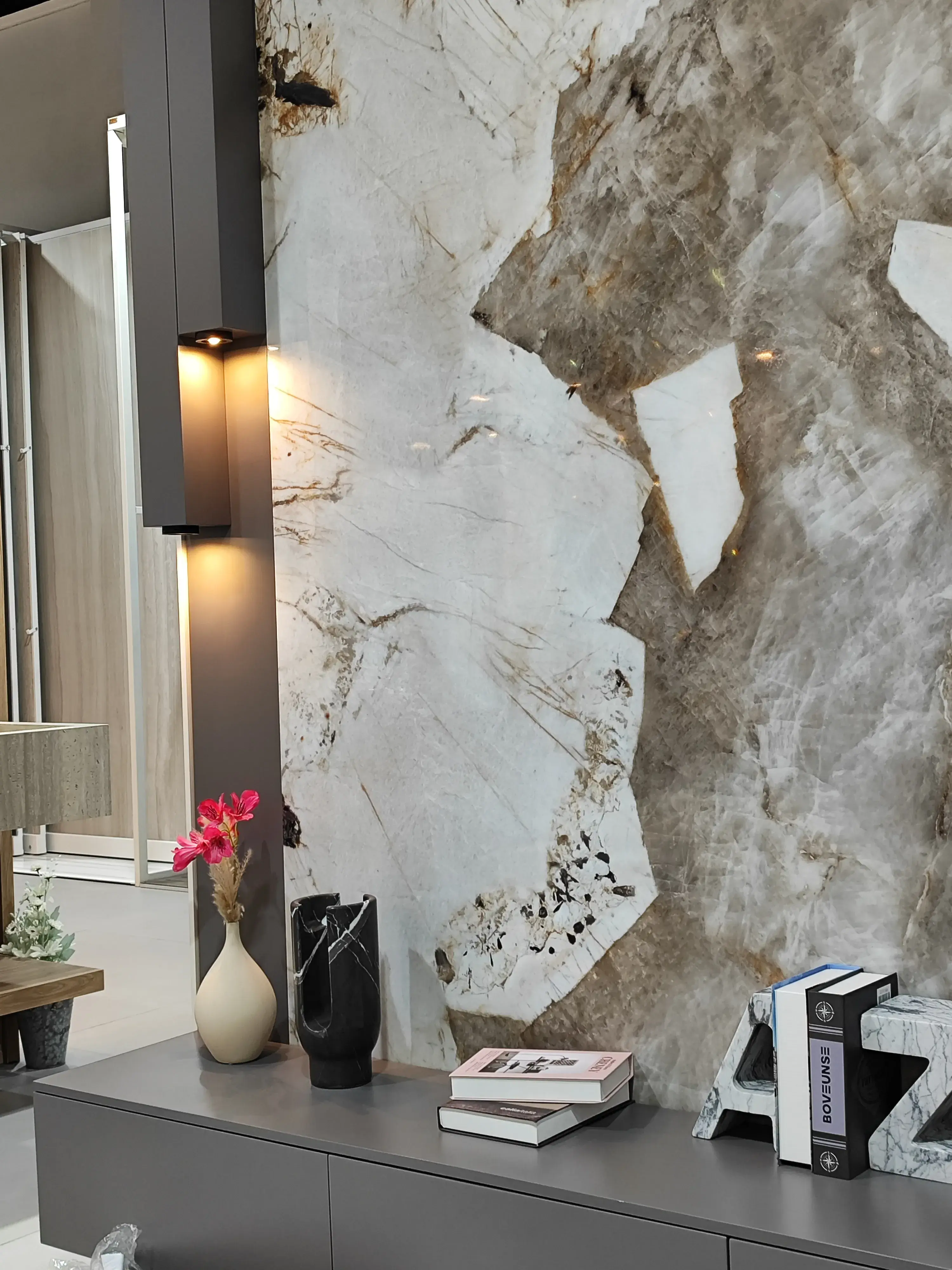 Luxury Wooden TV Unit with Porcelain Finish & LED | Made in UAE Real