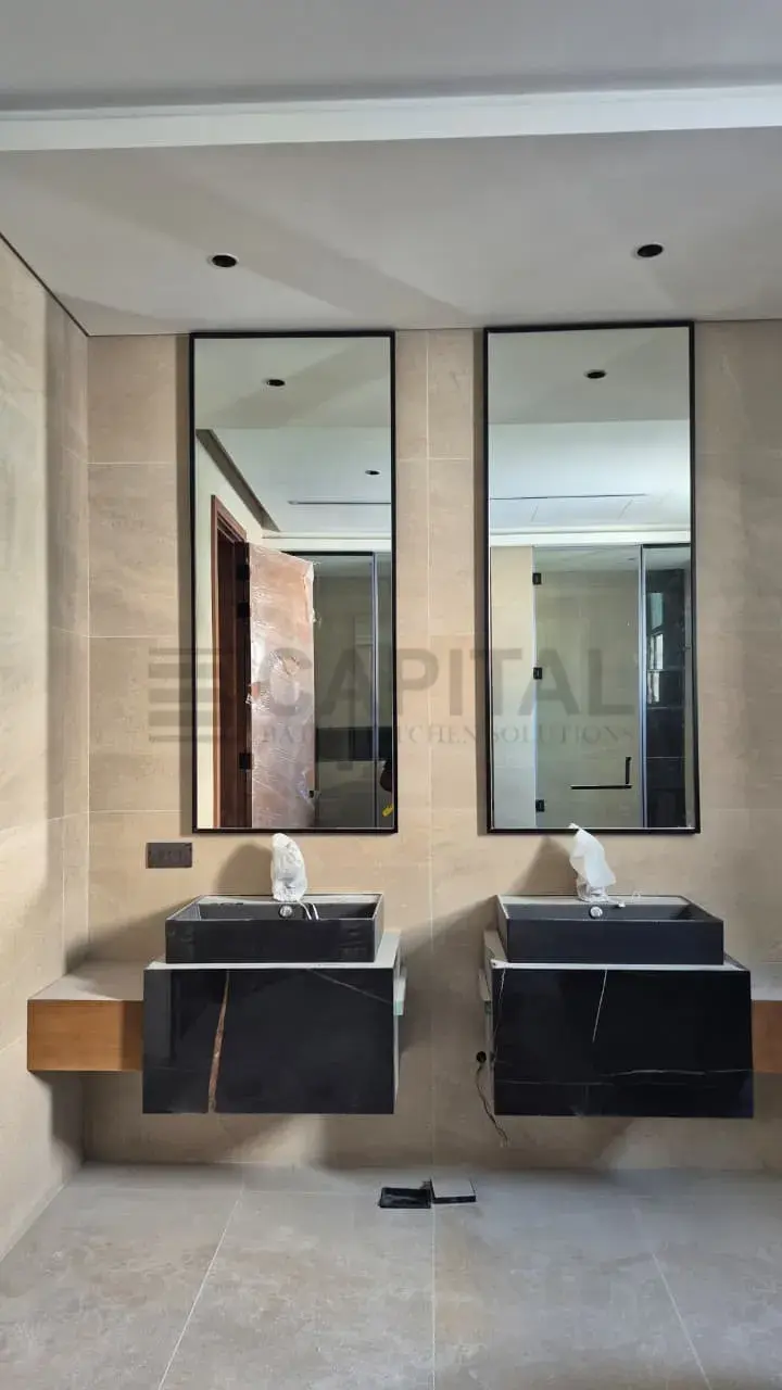 Double Black Frame Bathroom Mirrors – Modern Twin Vanity Mirror Set 