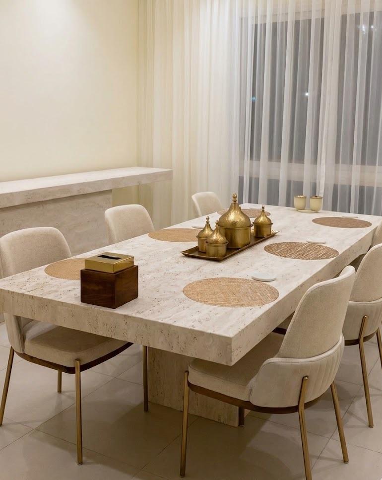Luxury Natural Stone Dining Table with Solid Base | Modern Elegant Dining Table  Real