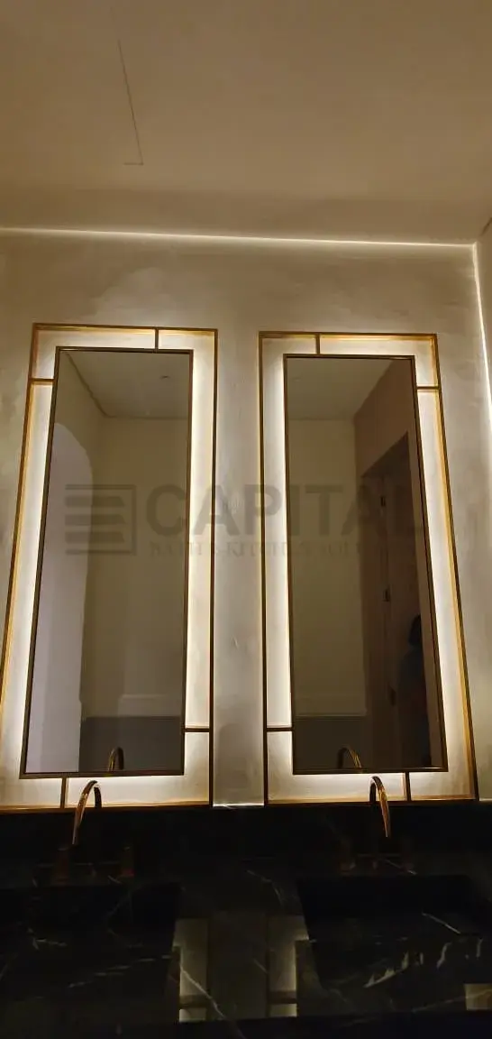 Luxury LED Bathroom Mirror with Gold Frame – Backlit Modern Design 