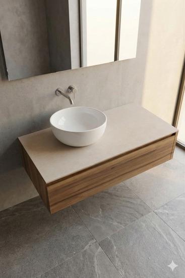 Cream Porcelain Floating Vanity without basin