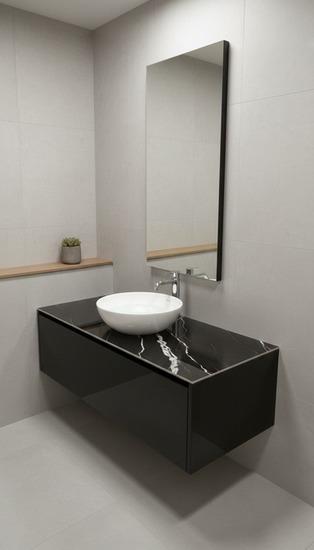 Black Vein Porcelain Floating Vanity without basin