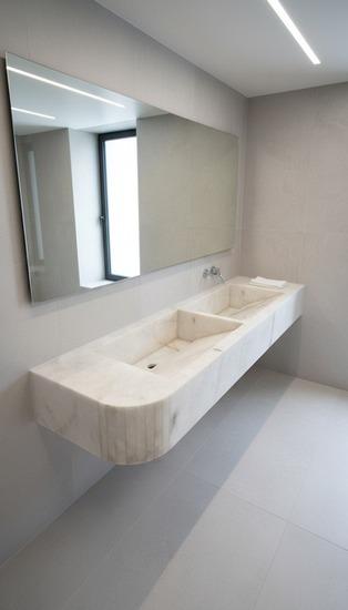 Modern Sculpted Marble Double Basin Counter