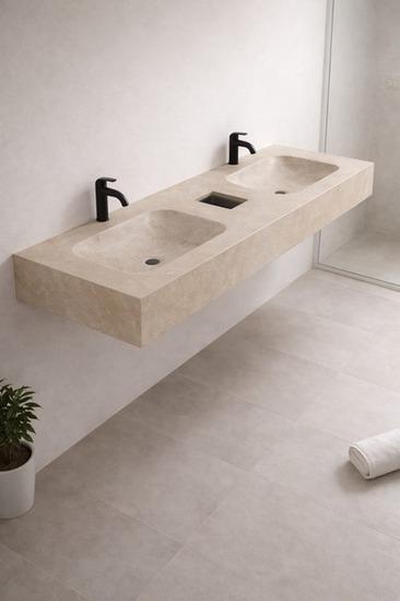 Modern Beige Dual Basin Porcelain Vanity 