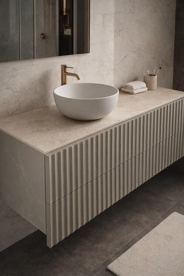Fluted Sand Porcelain Vanity without basin