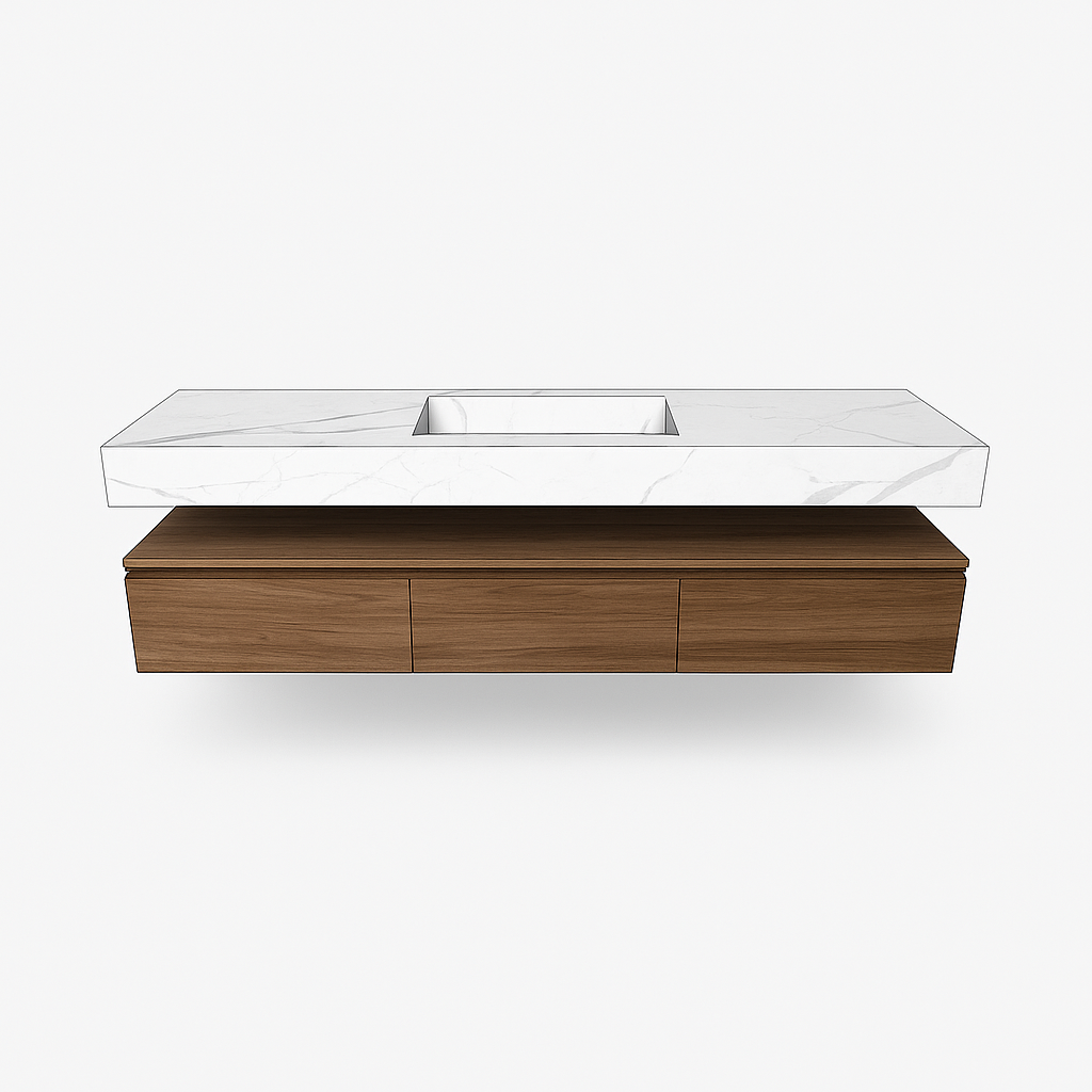 Single Inset Porcelain Counter Long Size With Floating Drawers