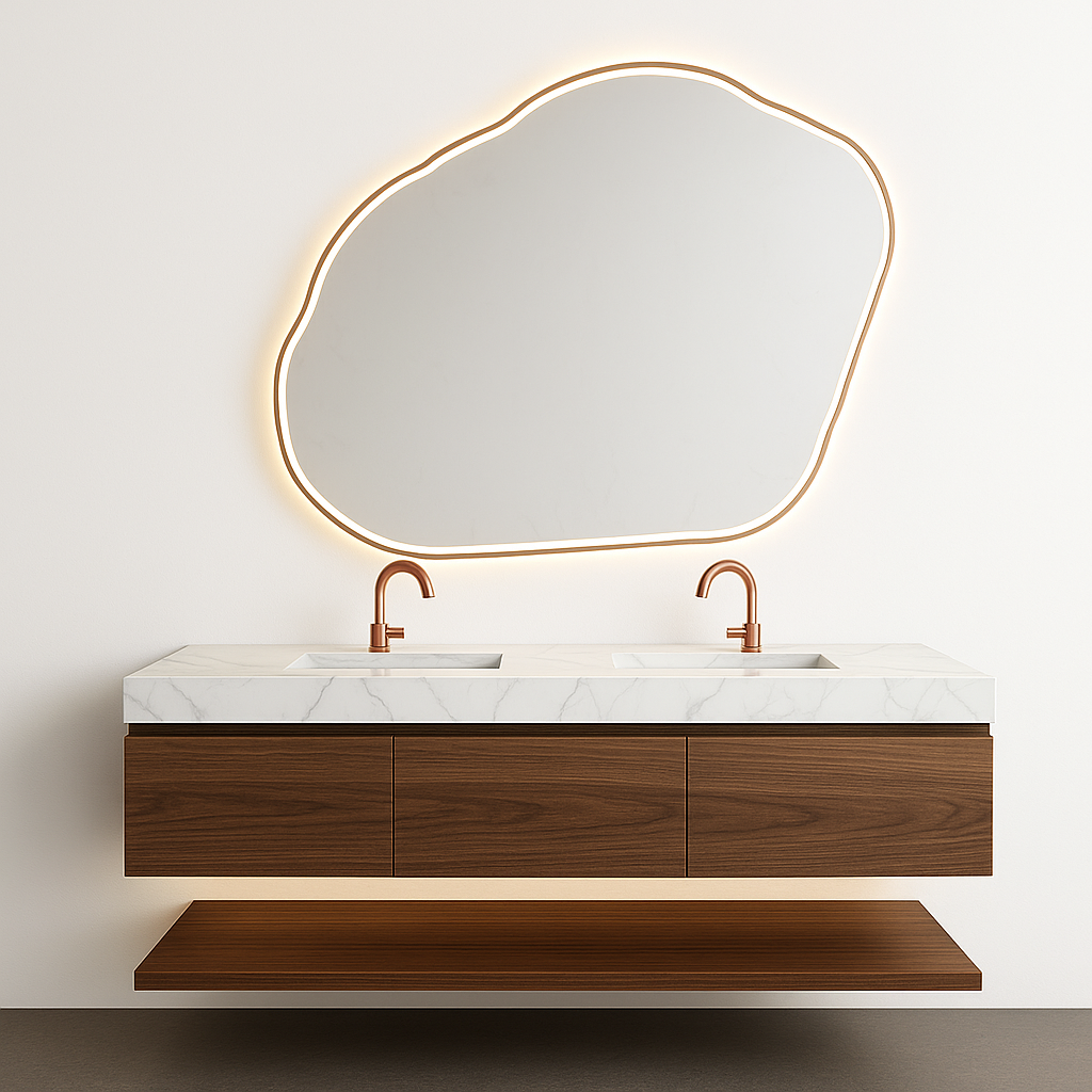 Double Washbasin Counter With Moist Resistant Drawer & Shelf