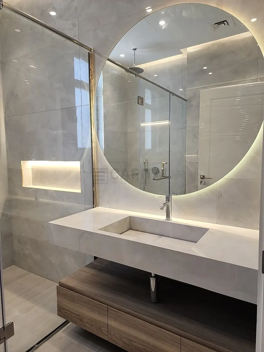 Floating Open-Base Vanity with Dual Integrated Basins 