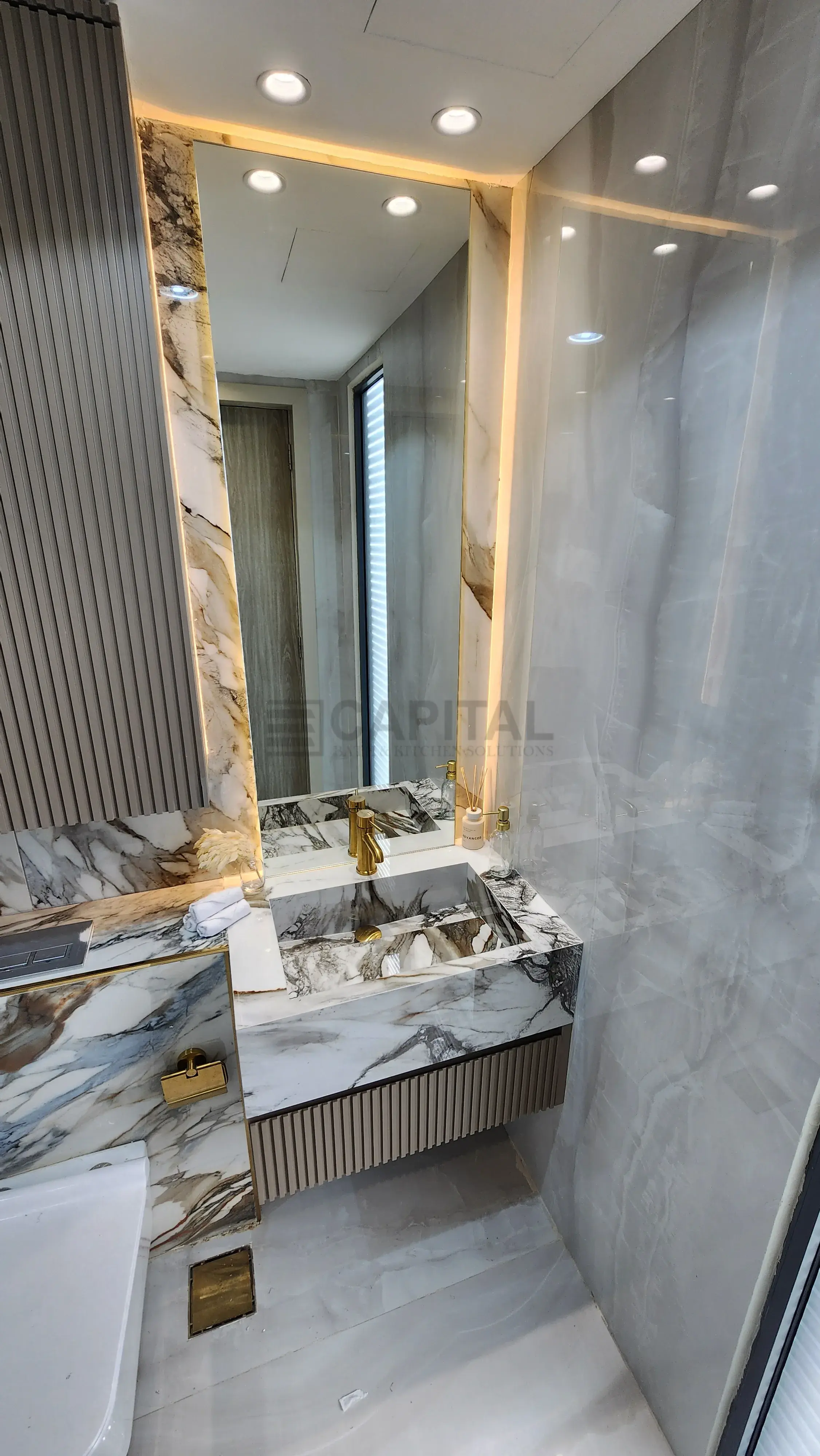 Bookmatched Marble Undermount Console