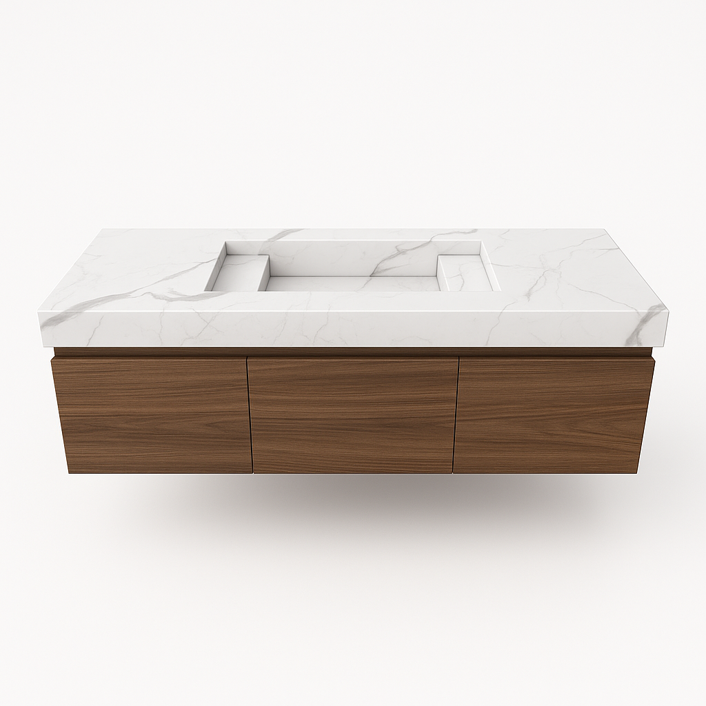 Single Inset Porcelain Counter Long Size With Step & Floating Cabinets