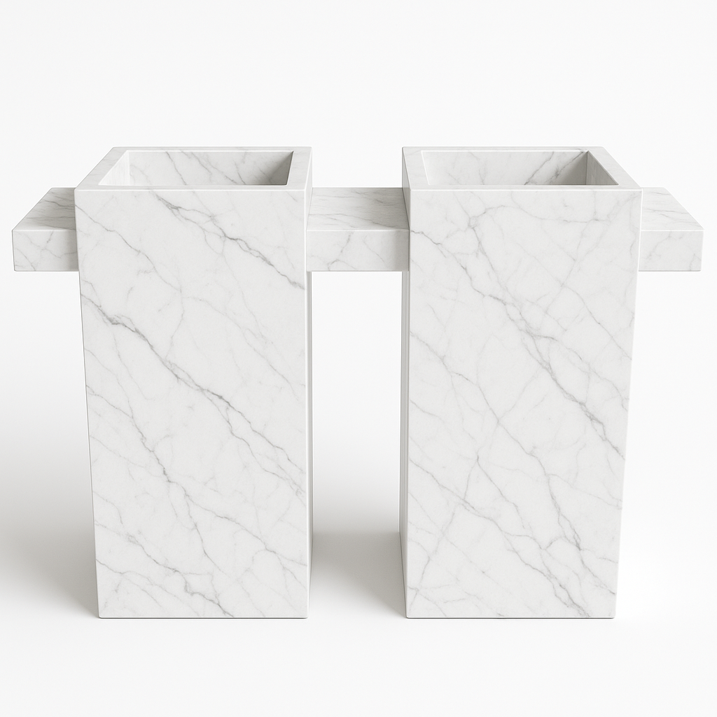 Double Free Stand Porcelain Basin Counter With Connected Shelves