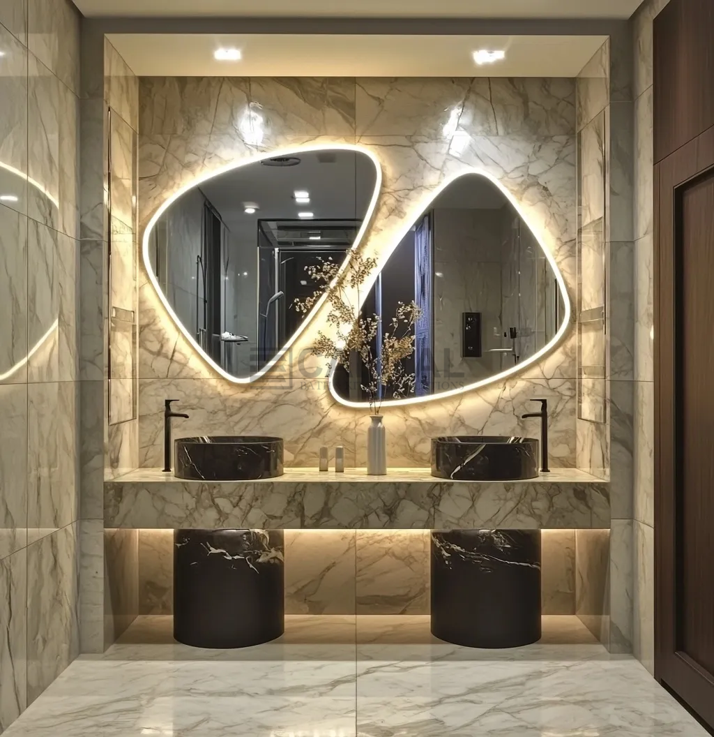 Dual self standing marble basin with Italian marble designs