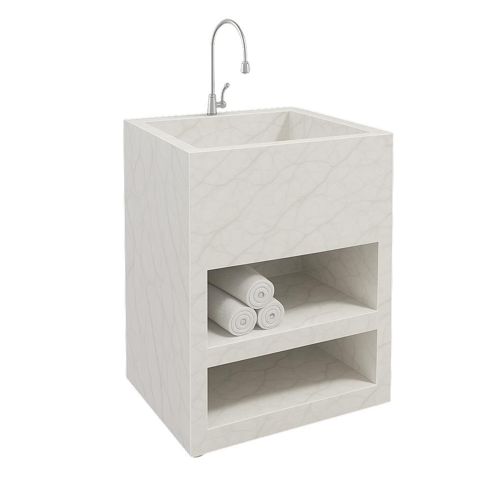Free Stand Alone Inset Washbasin  Porcelain Counter With Built in Shelves
