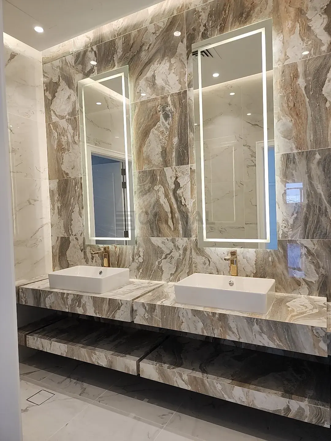 Mini Pearl Dual Drop-In Basin Console with Under-Shelf Storage