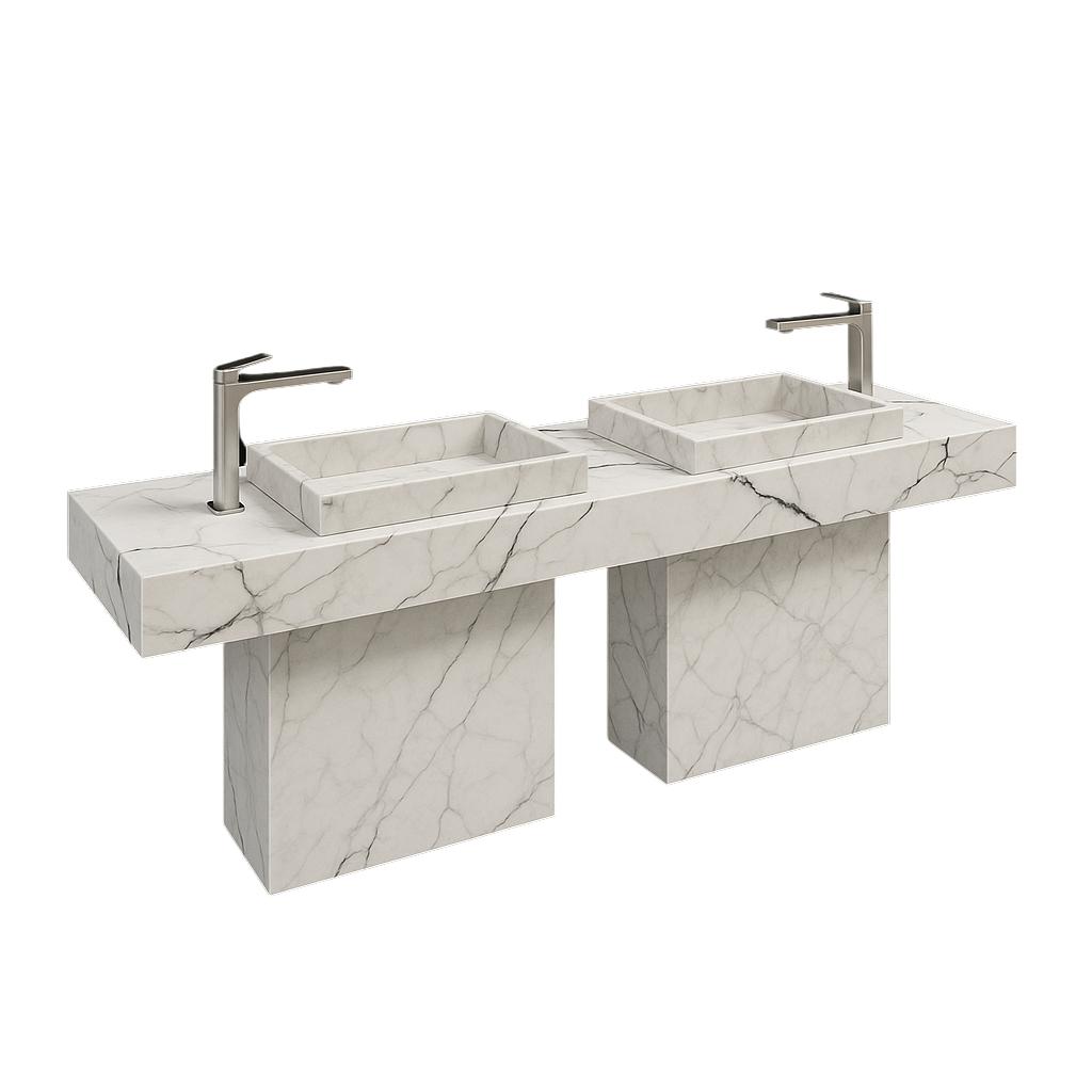 Two Stand Alone Inset Porcelain Basin With Overlap Shelf