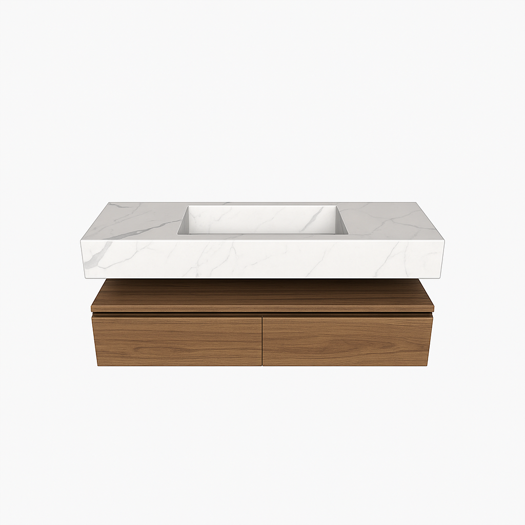 Single Inset Porcelain Counter with Floating Drawers