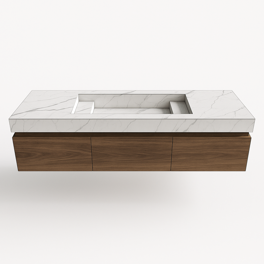 Single Inset Porcelain Counter Long Size With Step & Floating Drawers