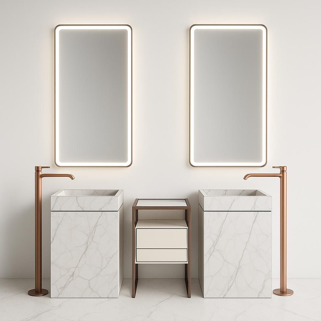 Minimalistic Design For Poweder Double Floor Stand Basins
