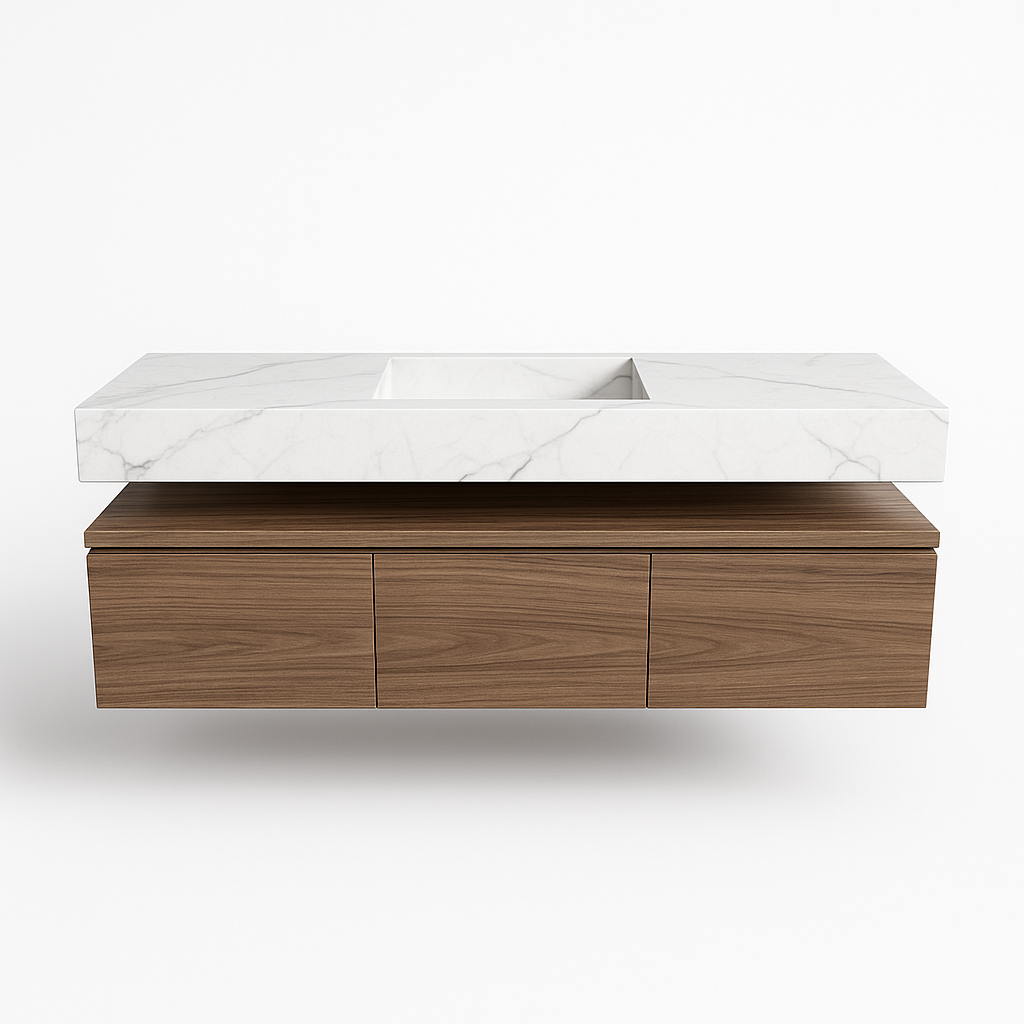 Single Inset Porcelain Counter Long Size With Floating Cabinet