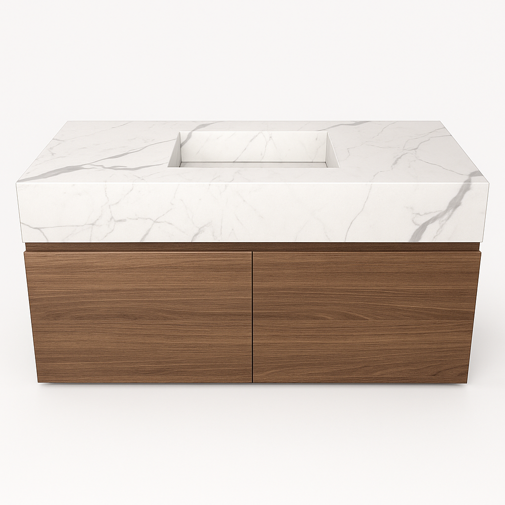 Single Inset Basin Porcelain Counter With Moist Resistant Cabinet