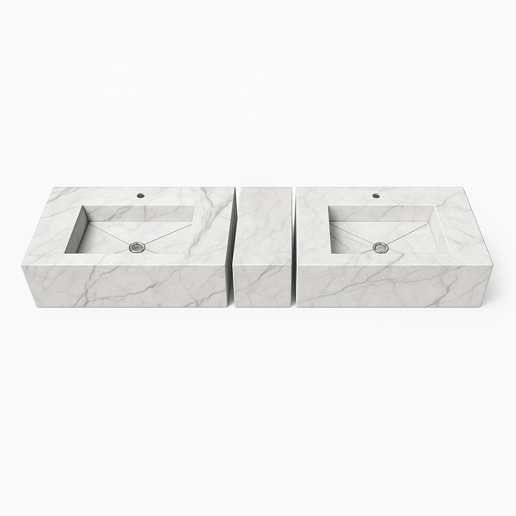 Double Washbasin Porcelain Counter With Middle Shelf