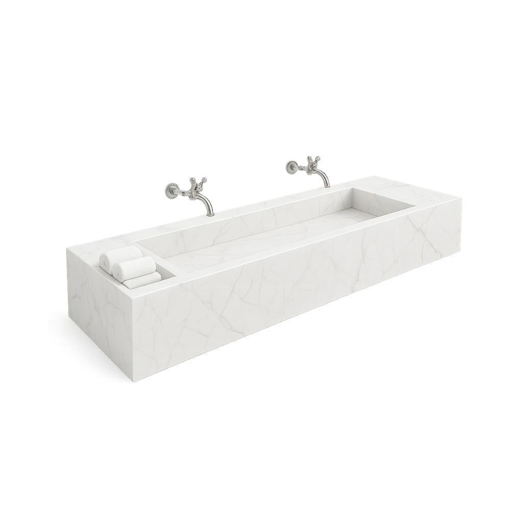 Long Inset Basin Porcelain Counter With Soap-Towel Space