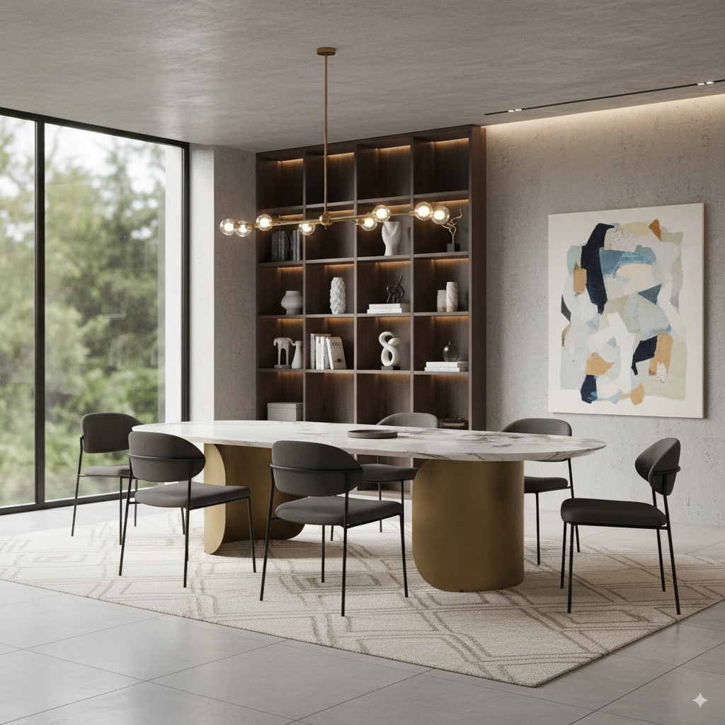 Oval Marble Dining Table with Golden Base  Real