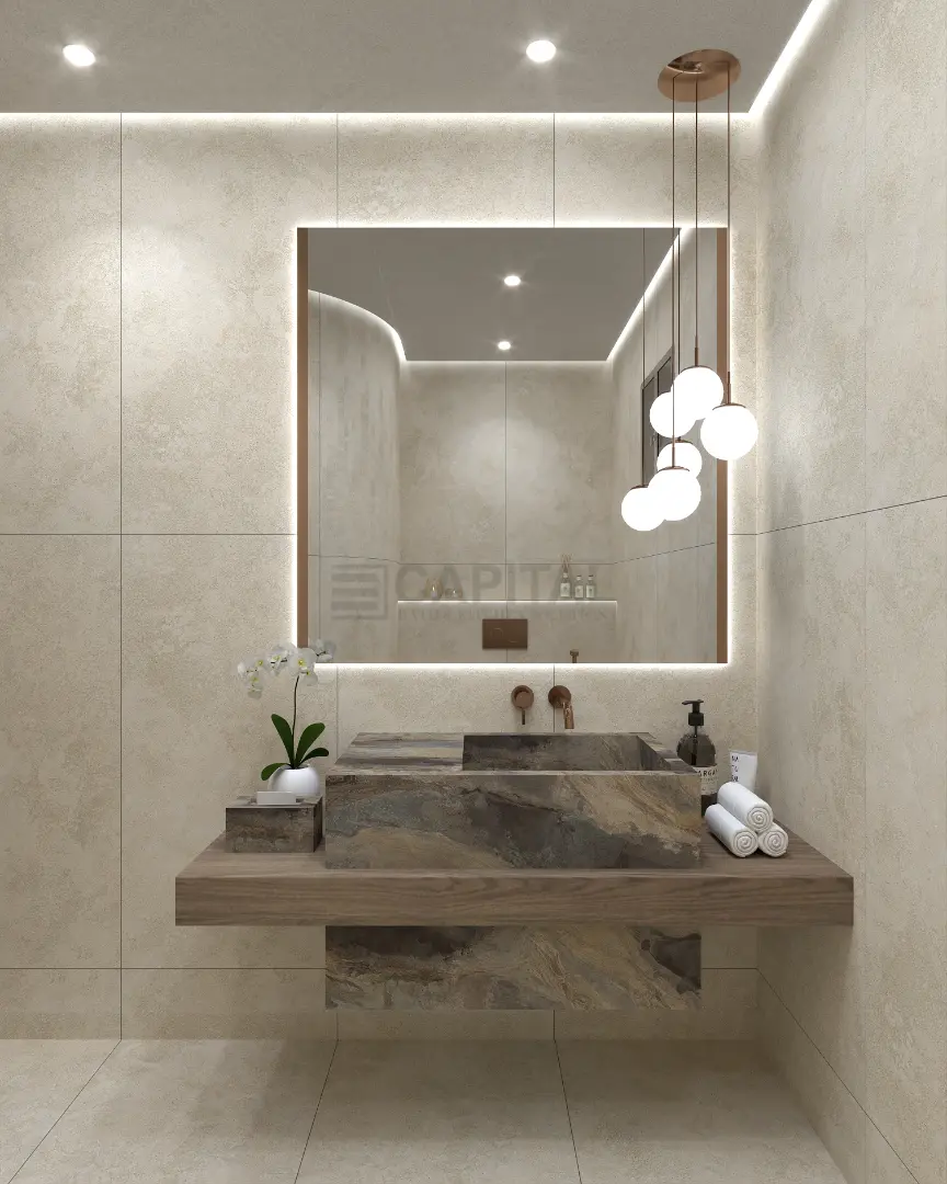 Boutique Powder Room: Artistic Stone Sinks & Luxe Finishes