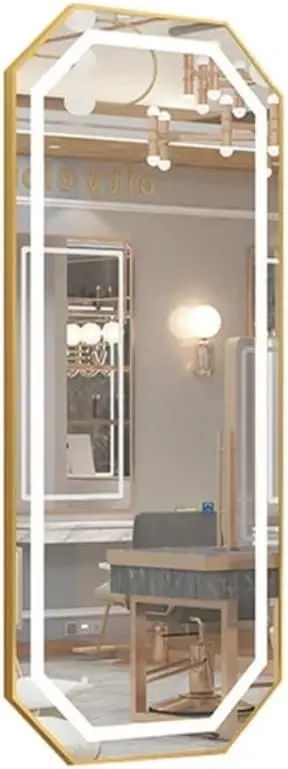 Octagonal Full Length LED Mirror with Gold Frame 
