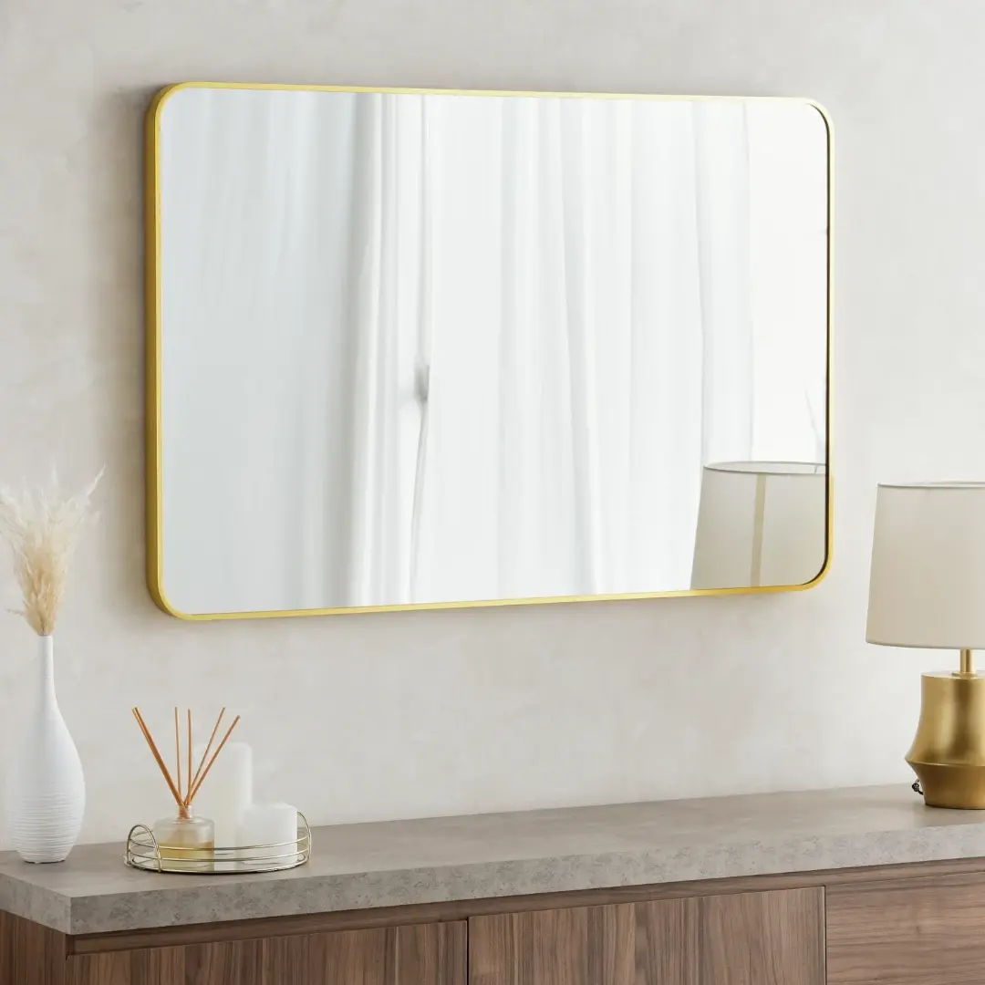 Modern Asymmetrical Wall Mirror with Gold Frame