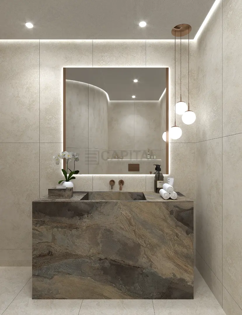Luxury Powder Room Vanity with Exotic Porcelain Countertop | Bespoke Design UAE