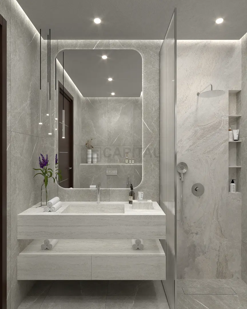 Elegant Marble-Effect Porcelain Bathroom Suite | Integrated Double Vanity - UAE 