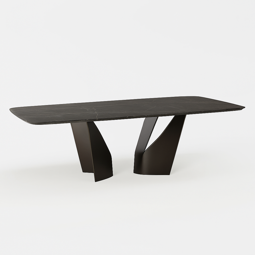 Modern Marble Dining Table with Bronze Sculptural Base 3D
