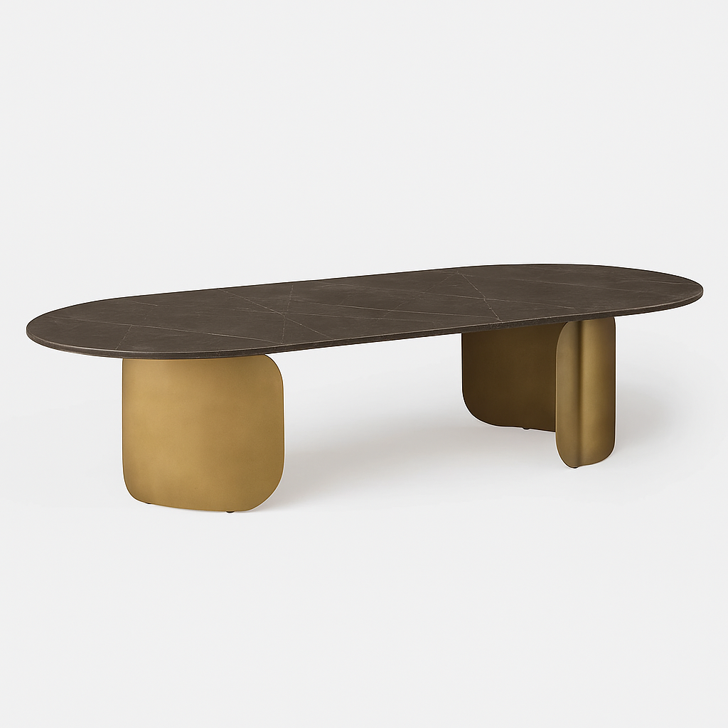 Oval Marble Dining Table with Golden Base  3D