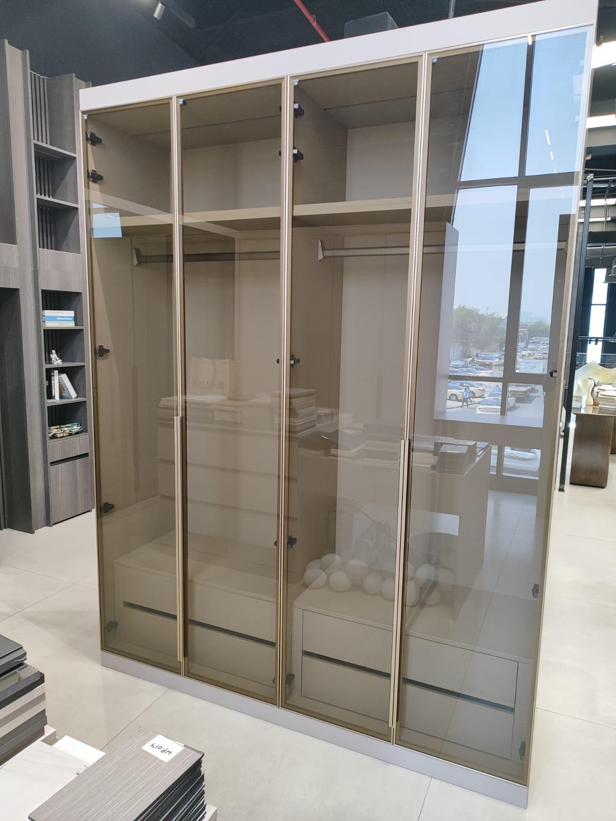 Modern Wooden Wardrobe with Glass Doors & LED Lighting | Capital Baths  3D